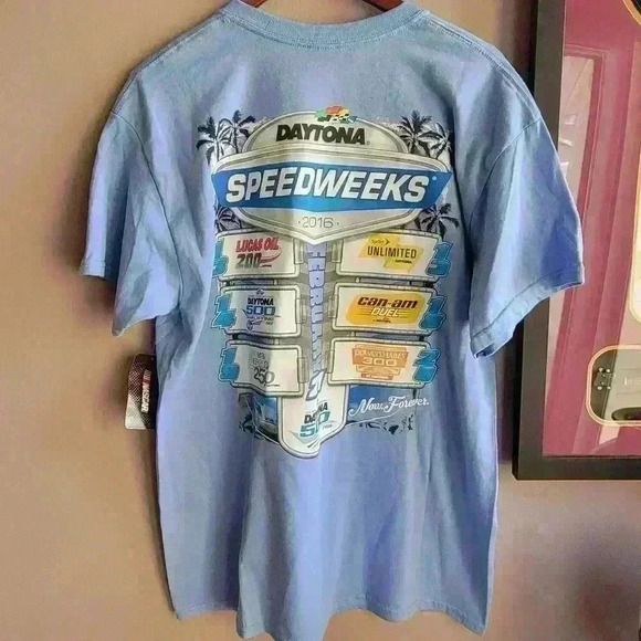 DAYTONA SPEEDWEEKS 2016 Men's T-Shirt Size Large Light Blue Short Sleeve - Picture 1 of 10